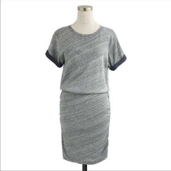 J. Crew | J. Crew Ruched Knit Dress Marled Blue Gray Sweatshirt Dress NWT | M - Picture 3 of 7